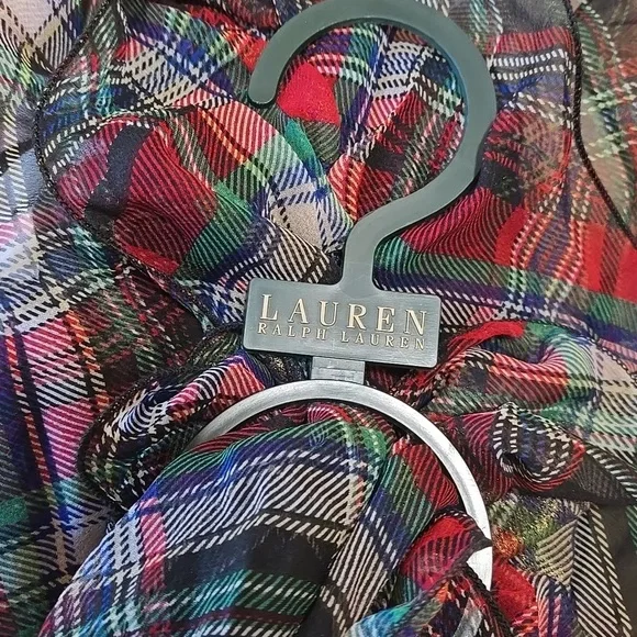 Lauren Ralph Lauren Ruffled Holiday Plaid Oblong Scarf Silk NWT - Picture 8 of 11